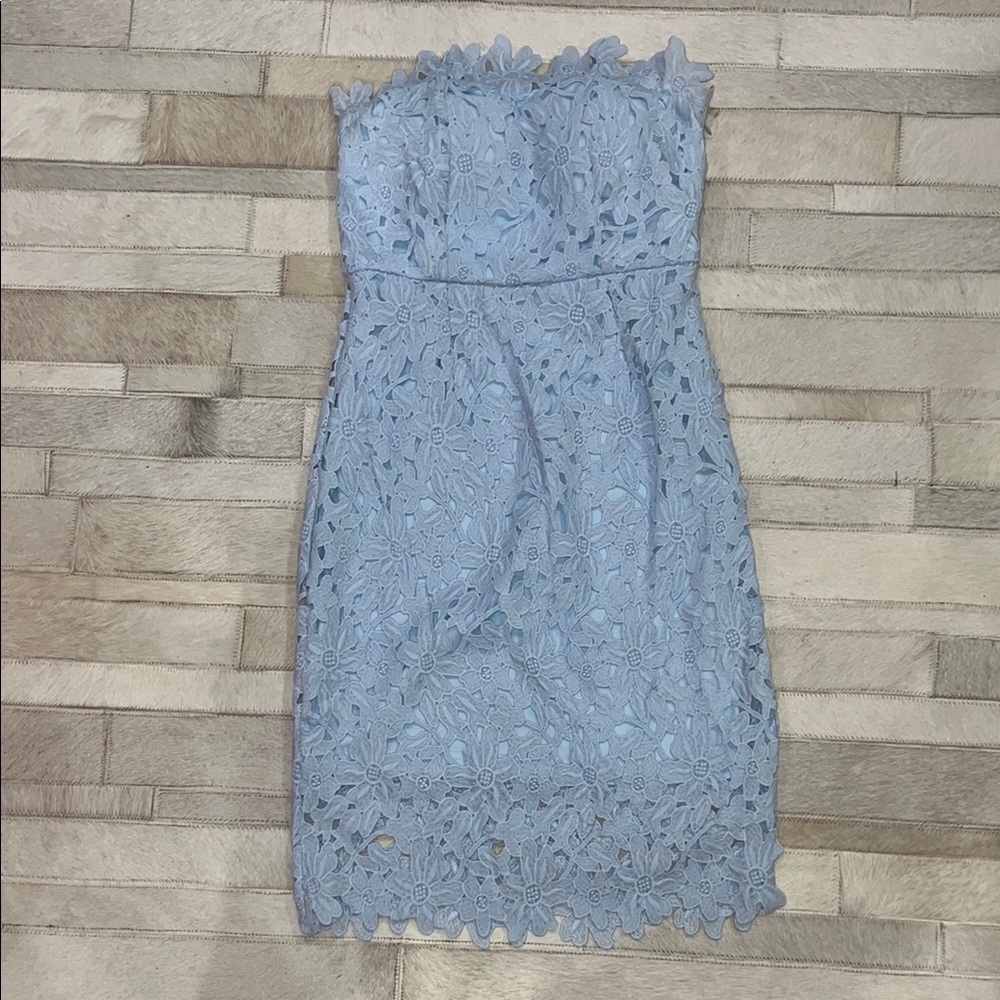 WYLDR Blue Strapless Sheath Dress